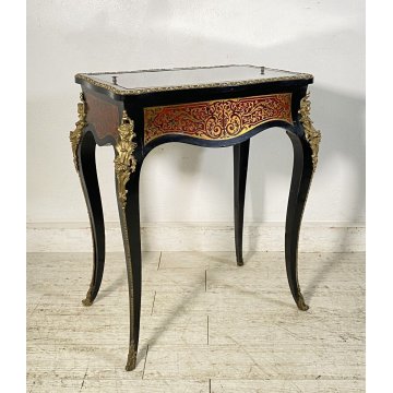 ANTICO MOBILE VETRINA BOULLE NAPOLEONE III LEGNO BRONZO 1800 TAVOLINO ESPOSITORE