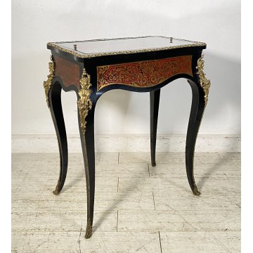 ANTICO MOBILE VETRINA BOULLE NAPOLEONE III LEGNO BRONZO 1800 TAVOLINO ESPOSITORE