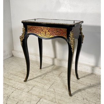 ANTICO MOBILE VETRINA BOULLE NAPOLEONE III LEGNO BRONZO 1800 TAVOLINO ESPOSITORE