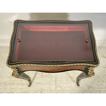 ANTICO MOBILE VETRINA BOULLE NAPOLEONE III LEGNO BRONZO 1800 TAVOLINO ESPOSITORE