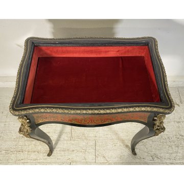 ANTICO MOBILE VETRINA BOULLE NAPOLEONE III LEGNO BRONZO 1800 TAVOLINO ESPOSITORE