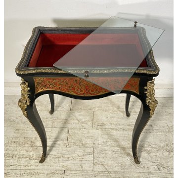 ANTICO MOBILE VETRINA BOULLE NAPOLEONE III LEGNO BRONZO 1800 TAVOLINO ESPOSITORE