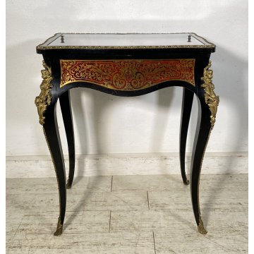 ANTICO MOBILE VETRINA BOULLE NAPOLEONE III LEGNO BRONZO 1800 TAVOLINO ESPOSITORE