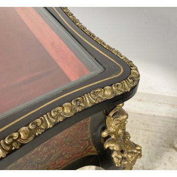 ANTICO MOBILE VETRINA BOULLE NAPOLEONE III LEGNO BRONZO 1800 TAVOLINO ESPOSITORE