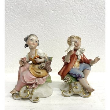 COPPIA STATUINA FIGURA PORCELLANA CAPODIMONTE G. Cappe PASTORELLI  12 cm/h '50s