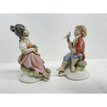 COPPIA STATUINA FIGURA PORCELLANA CAPODIMONTE G. Cappe PASTORELLI  12 cm/h '50s