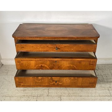 ANTICO COMÒ LUIGI XVI LEGNO NOCE INTARSIATO 1800 CASSETTONE IMPIALLACCIATO EPOCA