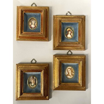 set 4 pezzi ANTICA MINIATURA dipinto a mano RITRATTO NOBILE DONNA VENERE CORNICE