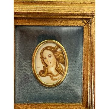 set 4 pezzi ANTICA MINIATURA dipinto a mano RITRATTO NOBILE DONNA VENERE CORNICE