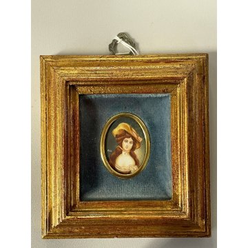 set 4 pezzi ANTICA MINIATURA dipinto a mano RITRATTO NOBILE DONNA VENERE CORNICE