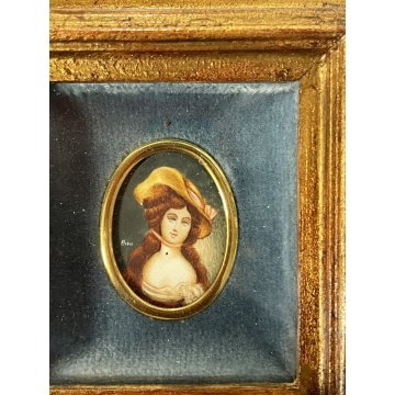 set 4 pezzi ANTICA MINIATURA dipinto a mano RITRATTO NOBILE DONNA VENERE CORNICE