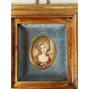 set 4 pezzi ANTICA MINIATURA dipinto a mano RITRATTO NOBILE DONNA VENERE CORNICE