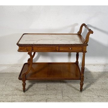 ANTICO CARRELLO BAR LEGNO MARMO 1900 TROLLEY CART COMODINO 2 CASSETTI ESPOSITORE