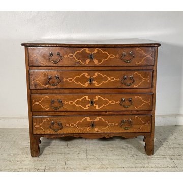 ANTICO COMÒ CANTERANO FINE 1700 PIEMONTESE 4 CASSETTI INTARSIATO LEGNO NOCE COMO