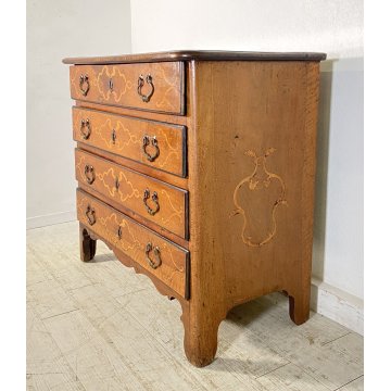 ANTICO COMÒ CANTERANO FINE 1700 PIEMONTESE 4 CASSETTI INTARSIATO LEGNO NOCE COMO