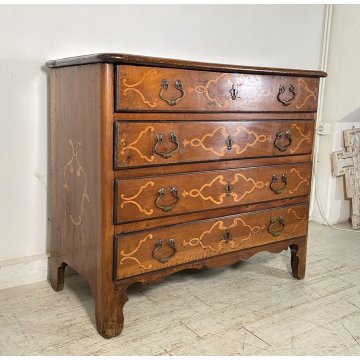 ANTICO COMÒ CANTERANO FINE 1700 PIEMONTESE 4 CASSETTI INTARSIATO LEGNO NOCE COMO