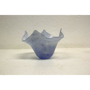  VASO FAZZOLETTO VETRO SCAVO MURANO INDACO VETRERIA Cenedese FIRMATO VENEZIA '