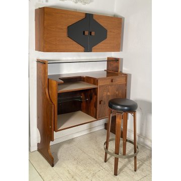 SET MOBILE BAR Art Dèco CREDENZA Anni 60 SGABELLO LEGNO VETRO MADE ITALY DESIGN