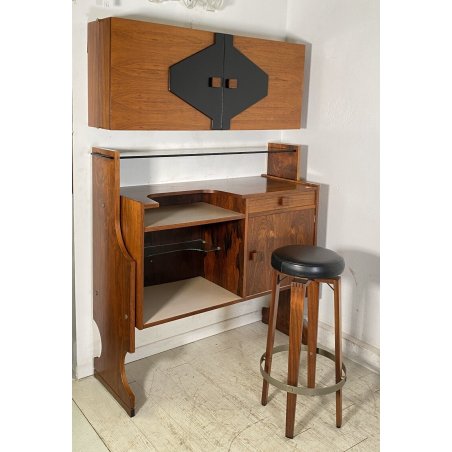 SET MOBILE BAR Art Dèco CREDENZA Anni 60 SGABELLO LEGNO VETRO MADE ITALY DESIGN