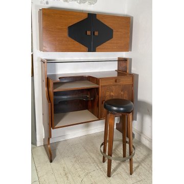 SET MOBILE BAR Art Dèco CREDENZA Anni 60 SGABELLO LEGNO VETRO MADE ITALY DESIGN