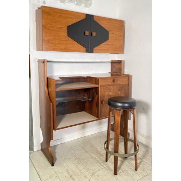 SET MOBILE BAR Art Dèco CREDENZA Anni 60 SGABELLO LEGNO VETRO MADE ITALY DESIGN