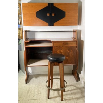 SET MOBILE BAR Art Dèco CREDENZA Anni 60 SGABELLO LEGNO VETRO MADE ITALY DESIGN