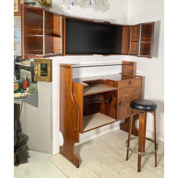 SET MOBILE BAR Art Dèco CREDENZA Anni 60 SGABELLO LEGNO VETRO MADE ITALY DESIGN