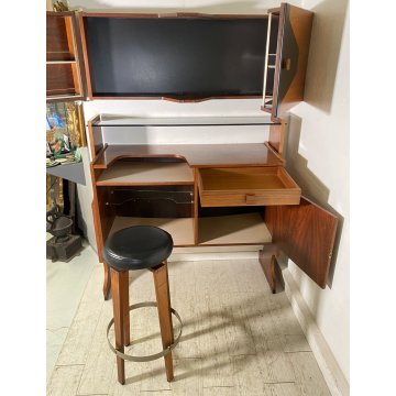 SET MOBILE BAR Art Dèco CREDENZA Anni 60 SGABELLO LEGNO VETRO MADE ITALY DESIGN