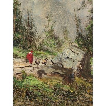 QUADRO olio tavola DIPINTO A. Brioschi PAESAGGIO MONTAGNA Alpi PASTORELLA pecore