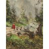 QUADRO olio tavola DIPINTO A. Brioschi PAESAGGIO MONTAGNA Alpi PASTORELLA pecore