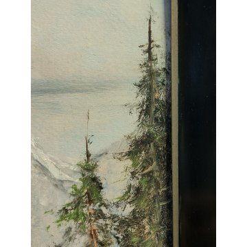 QUADRO olio tavola DIPINTO A. Brioschi PAESAGGIO MONTAGNA Alpi PASTORELLA pecore