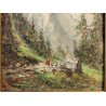 QUADRO olio tavola DIPINTO A. Brioschi PAESAGGIO MONTAGNA Alpi PASTORELLA pecore