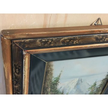 QUADRO olio tavola DIPINTO A. Brioschi PAESAGGIO MONTAGNA Alpi PASTORELLA pecore