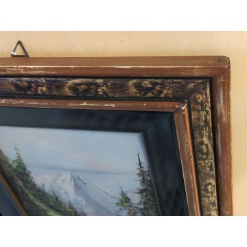 QUADRO olio tavola DIPINTO A. Brioschi PAESAGGIO MONTAGNA Alpi PASTORELLA pecore