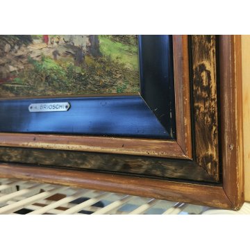 QUADRO olio tavola DIPINTO A. Brioschi PAESAGGIO MONTAGNA Alpi PASTORELLA pecore