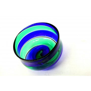 CIOTOLA VASO VETRO MURANO SPIRALE GLASS BOWL SWIRL BLU VERDE Fulvio Bianconi 93