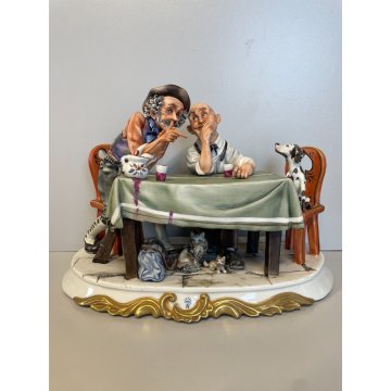 SCULTURA PORCELLANA Capodimonte CACCIATORE OSTE FIGURA CERAMICA BISCUIT SMALTO