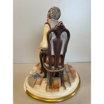 SCULTURA CERAMICA Capodimonte FIGURA COPPIA ANZINI GIOCO SCACCHI BISCUIT SMALTO