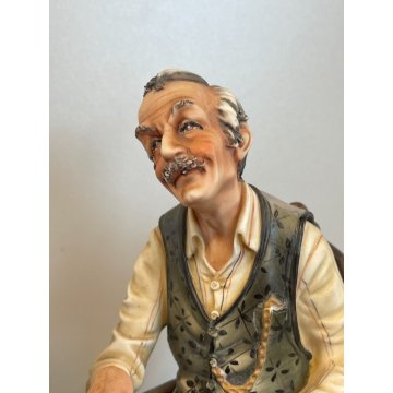 SCULTURA CERAMICA Capodimonte FIGURA COPPIA ANZINI GIOCO SCACCHI BISCUIT SMALTO