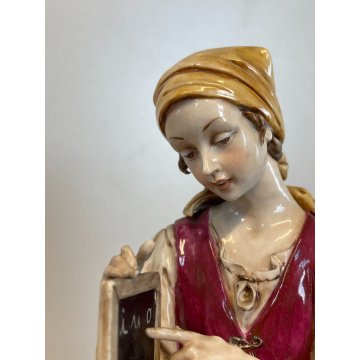 SCULTURA PORCELLANA Capodimonte FIGURA BAMBINO ALUNNO MAMMA SCUOLA VOCALI GIOCO