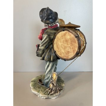 SCULTURA CERAMICA Capodimonte CLOCHARD FIGURA SENZA TETTO SCIMMIA MUSICISTA