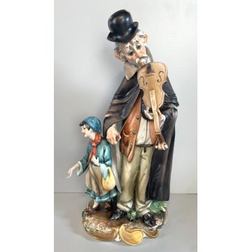 SCULTURA CERAMICA Capodimonte FIGURA MUSICISTA CLOCHARD VAGABONDO ANZIANO BIMBA