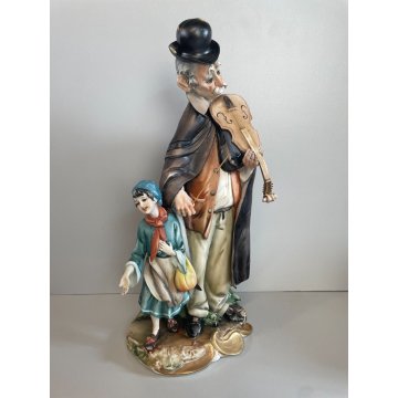 SCULTURA CERAMICA Capodimonte FIGURA MUSICISTA CLOCHARD VAGABONDO ANZIANO BIMBA