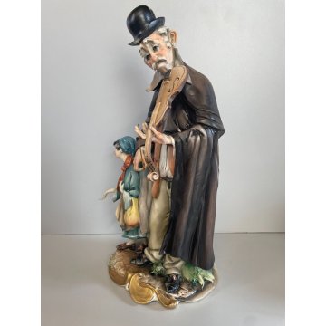 SCULTURA CERAMICA Capodimonte FIGURA MUSICISTA CLOCHARD VAGABONDO ANZIANO BIMBA