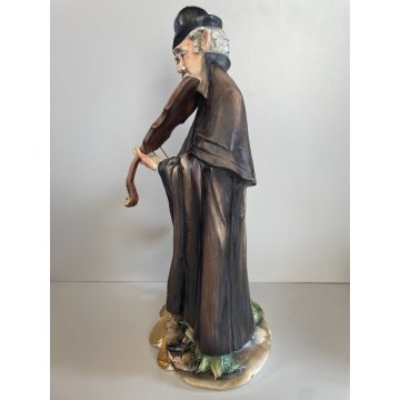 SCULTURA CERAMICA Capodimonte FIGURA MUSICISTA CLOCHARD VAGABONDO ANZIANO BIMBA