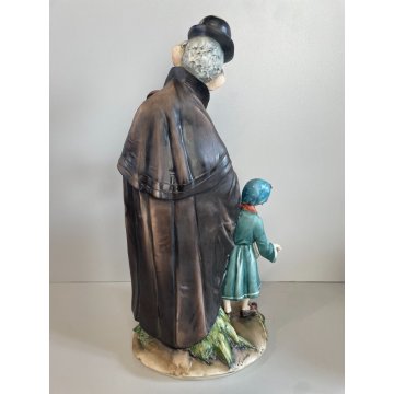 SCULTURA CERAMICA Capodimonte FIGURA MUSICISTA CLOCHARD VAGABONDO ANZIANO BIMBA