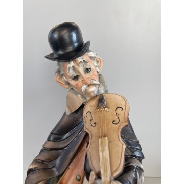 SCULTURA CERAMICA Capodimonte FIGURA MUSICISTA CLOCHARD VAGABONDO ANZIANO BIMBA