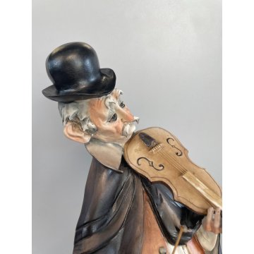 SCULTURA CERAMICA Capodimonte FIGURA MUSICISTA CLOCHARD VAGABONDO ANZIANO BIMBA