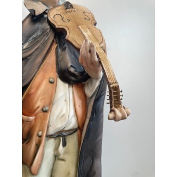 SCULTURA CERAMICA Capodimonte FIGURA MUSICISTA CLOCHARD VAGABONDO ANZIANO BIMBA