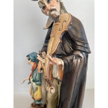 SCULTURA CERAMICA Capodimonte FIGURA MUSICISTA CLOCHARD VAGABONDO ANZIANO BIMBA